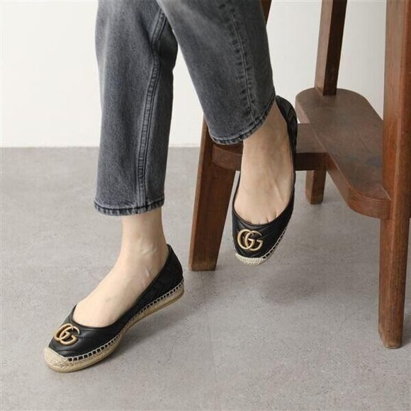 COPY - GUCCI Nappa Matelasse GG Marmont Flats Black Leather Espadrilles EU 36 - Picture 1 of 16